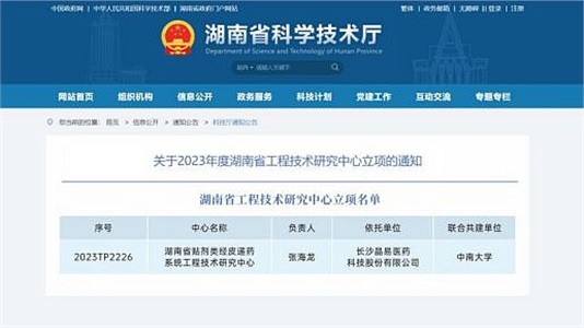 晶易醫(yī)藥“湖南省貼劑類經皮遞藥系統(tǒng)工程技術研究中心”成功立項！